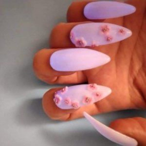 Glow in the dark 3d cherry blossom press on nails